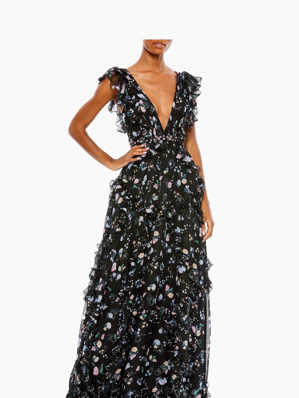 NWT Mac Duggal Floral Ruffle Gown 68090 – size 14